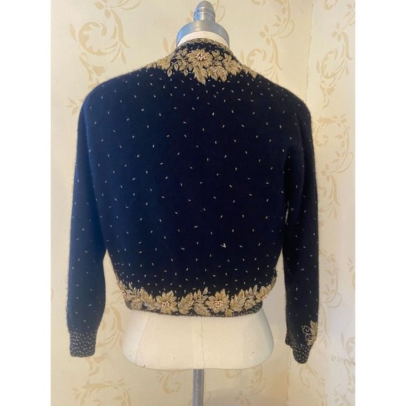 Elsie Tu 100% Cashmere Black Beaded Silk Lined Beautiful Sweater - Picture 2 of 5